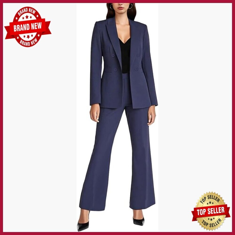 Women's Professional Pantsuit Set Long Sleeve Blazer Elastic Waist Pants